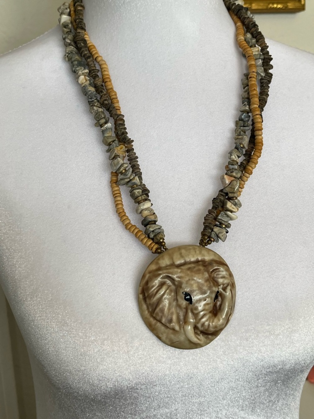 Carol Halmy ceramic chunky statement elephant necklace